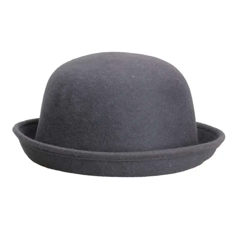 Vintage Women Men Woolen Roll Brim Bowler Hats Unisex Billycock Decent 1
