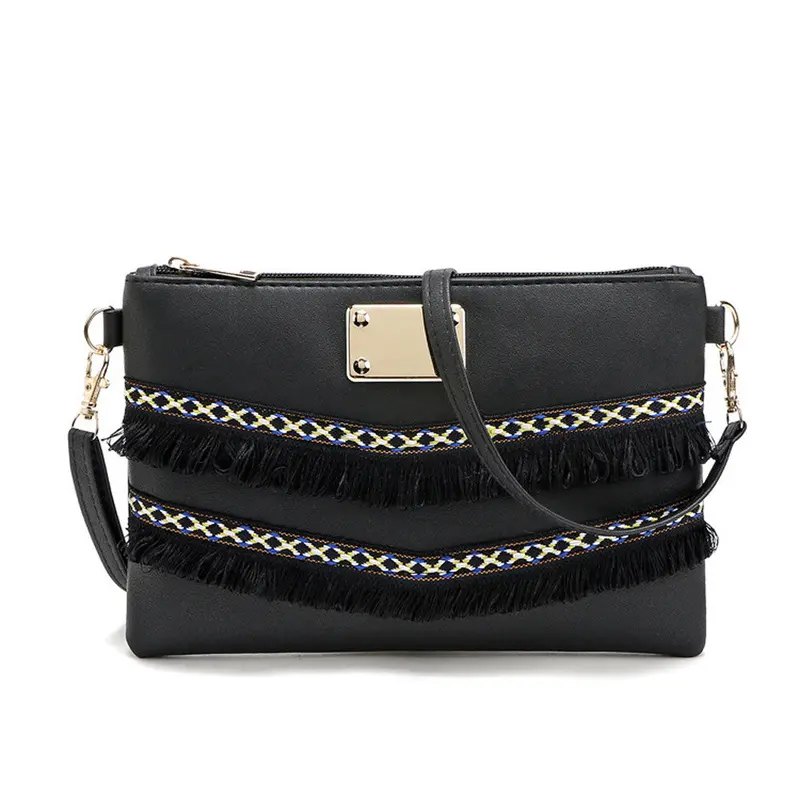 Vintage Women Messenger Bags National Style Tassel Pu Leather Crossbody Shoulder Bags Hbags Purse Clutch Bag Women's Bolsas 1