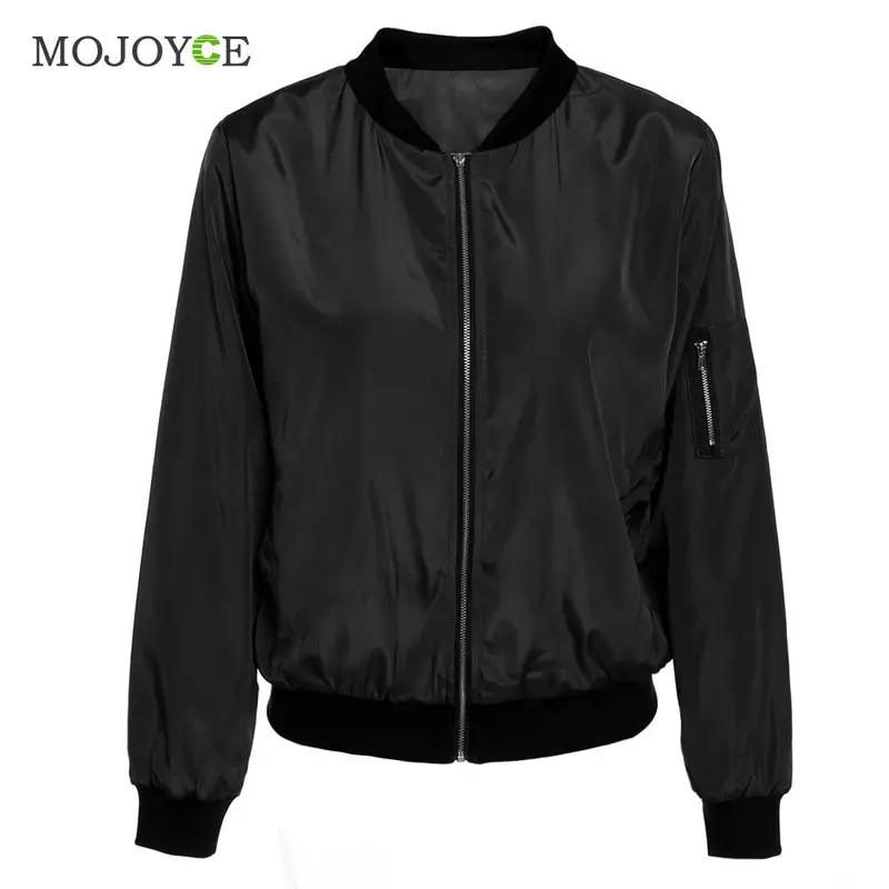 Vintage Zip Up Classic Padded Black Bomber Jacket Women Army Green Biker Coat Stylish Long Sleeve Women Basic Coats Army Jacket 1