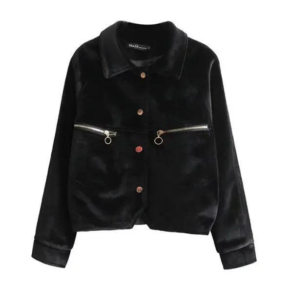 Vintage Zipper Pockets Back Letter Velvet Jacket Woman Lapel Velour Pilot Jacket Short Coat Outerwear Tops Femme 4 Colors 10