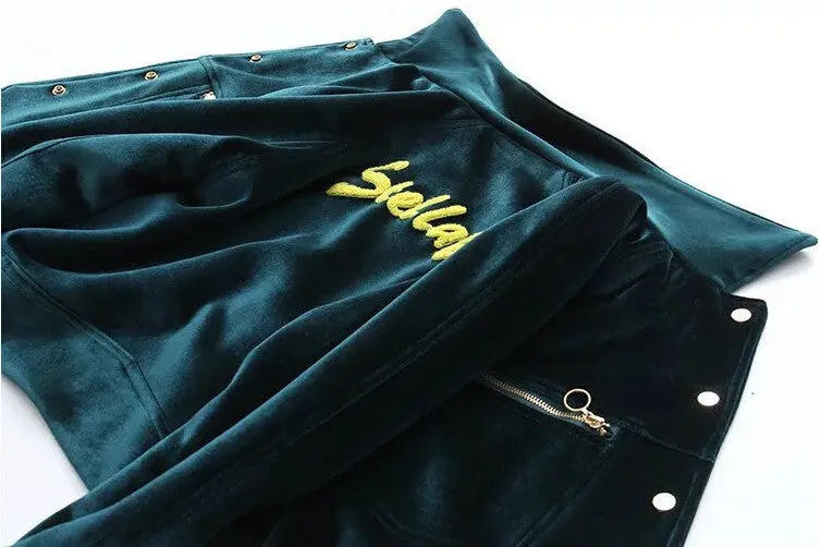 Vintage Zipper Pockets Back Letter Velvet Jacket Woman Lapel Velour Pilot Jacket Short Coat Outerwear Tops Femme 4 Colors 8