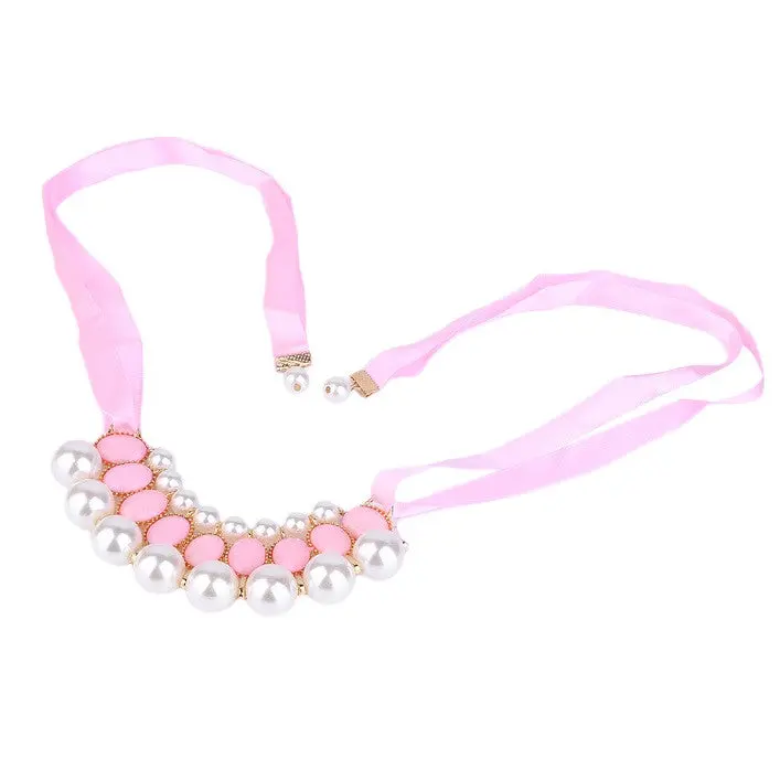 Vintageimitation Pearls Crystal Ribbon Jewelry Necklace Party Decor 1