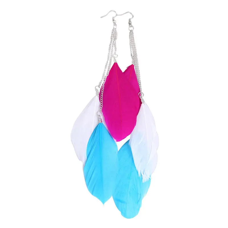 Vogue Exotic Multicolored Charming Three Plumage Tassels Girl Long Earrings Traditional Classical Pattern 1