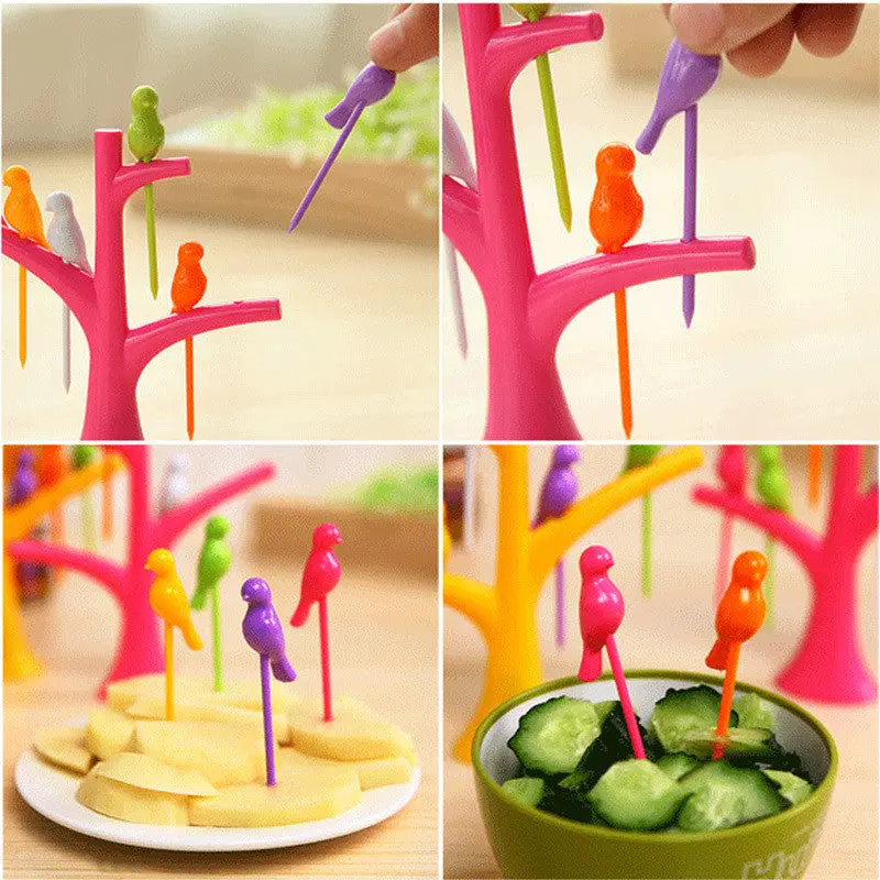 Vogue Tree Shape Party Bird Fruit Snack Dessert Forks Tool Rack Home Decor 71728 1