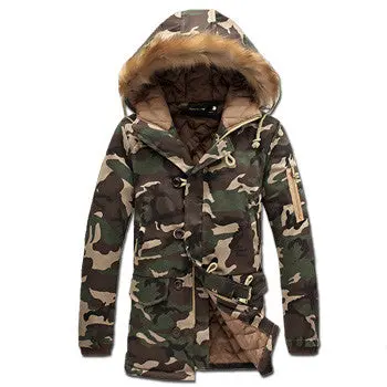 Waddedhooded Coats Veste Homme Parkas Jaqueta Masculina Casual Slim Fit Medium Long Camouflage Jackets 1
