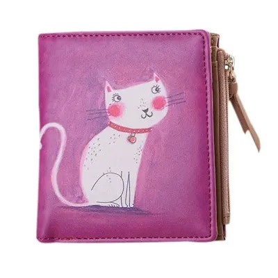 Wallet Women Vintage Cartoon Pattern Pu Leather Coin Clip Purse Short Wallets Clutch Handbag Bolsa 2