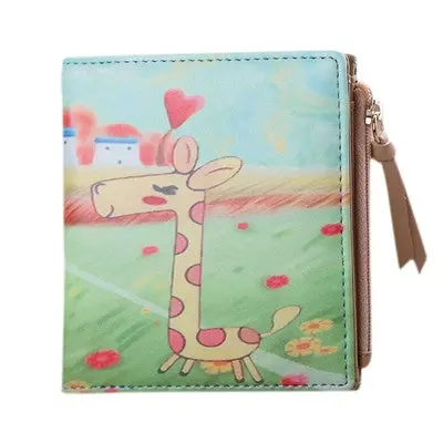 Wallet Women Vintage Cartoon Pattern Pu Leather Coin Clip Purse Short Wallets Clutch Handbag Bolsa 3