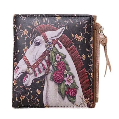 Wallet Women Vintage Cartoon Pattern Pu Leather Coin Clip Purse Short Wallets Clutch Handbag Bolsa 5