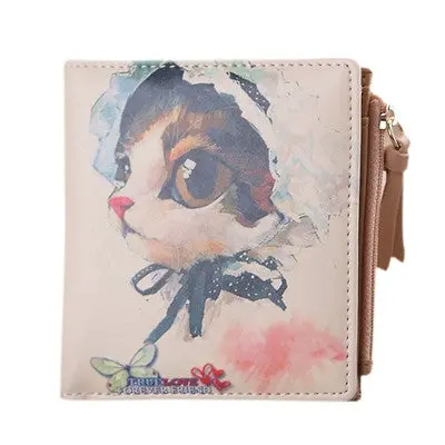 Wallet Women Vintage Cartoon Pattern Pu Leather Coin Clip Purse Short Wallets Clutch Handbag Bolsa 6