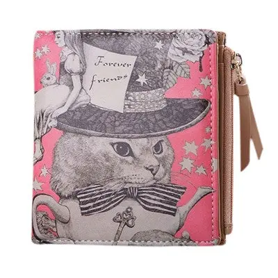Wallet Women Vintage Cartoon Pattern Pu Leather Coin Clip Purse Short Wallets Clutch Handbag Bolsa 7