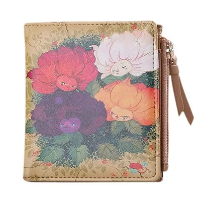 Wallet Women Vintage Cartoon Pattern Pu Leather Coin Clip Purse Short Wallets Clutch Handbag Bolsa 8