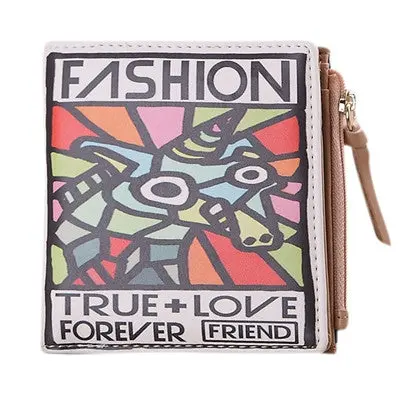 Wallet Women Vintage Cartoon Pattern Pu Leather Coin Clip Purse Short Wallets Clutch Handbag Bolsa 9