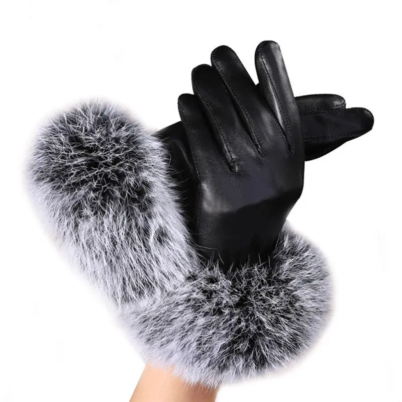 Warm And Elegant Rabbit Fur Mittens Leather Gloves For Gloves Mitten Women Glove 1