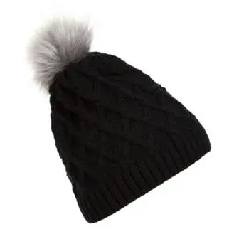 Warm Fashion Lady Skullies Beanies Knit Hat Cap With Faux Fur Ball Women Wool Knitted Fur Hats 1