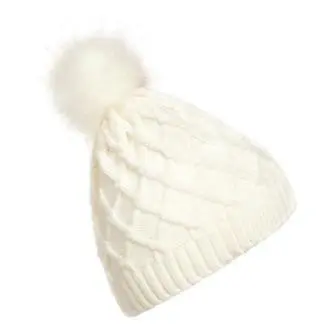 Warm Fashion Lady Skullies Beanies Knit Hat Cap With Faux Fur Ball Women Wool Knitted Fur Hats 2