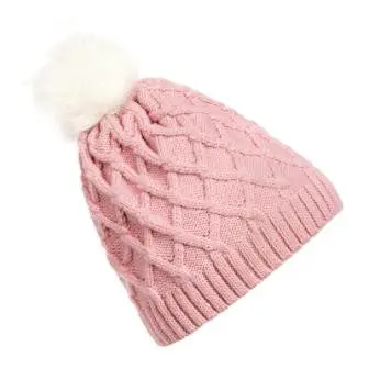Warm Fashion Lady Skullies Beanies Knit Hat Cap With Faux Fur Ball Women Wool Knitted Fur Hats 5