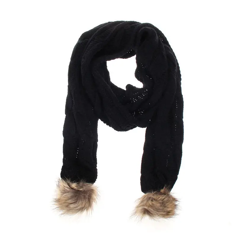 Warm Knitted Hat Set Women Thicken Faux Fur Hat Scarf Christmas Gift 1