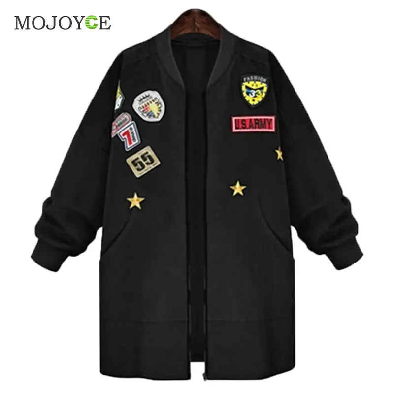 Warm Long Bomber Jacket Women Coat Slim Parka Baseball Jacket Army Green Black Long Overcoat Plus Size 1