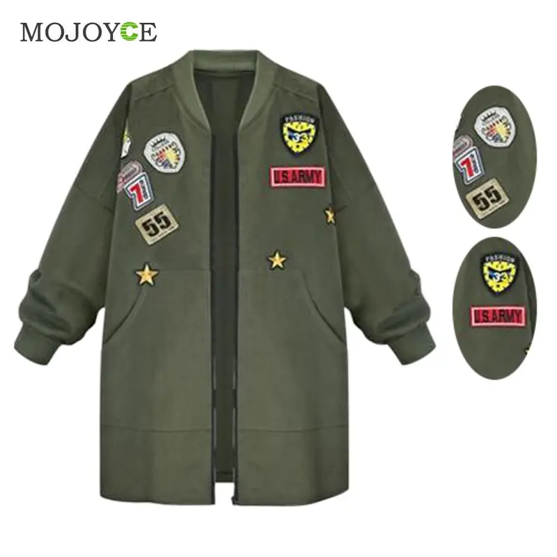 Warm Long Bomber Jacket Women Coat Slim Parka Baseball Jacket Army Green Black Long Overcoat Plus Size 3
