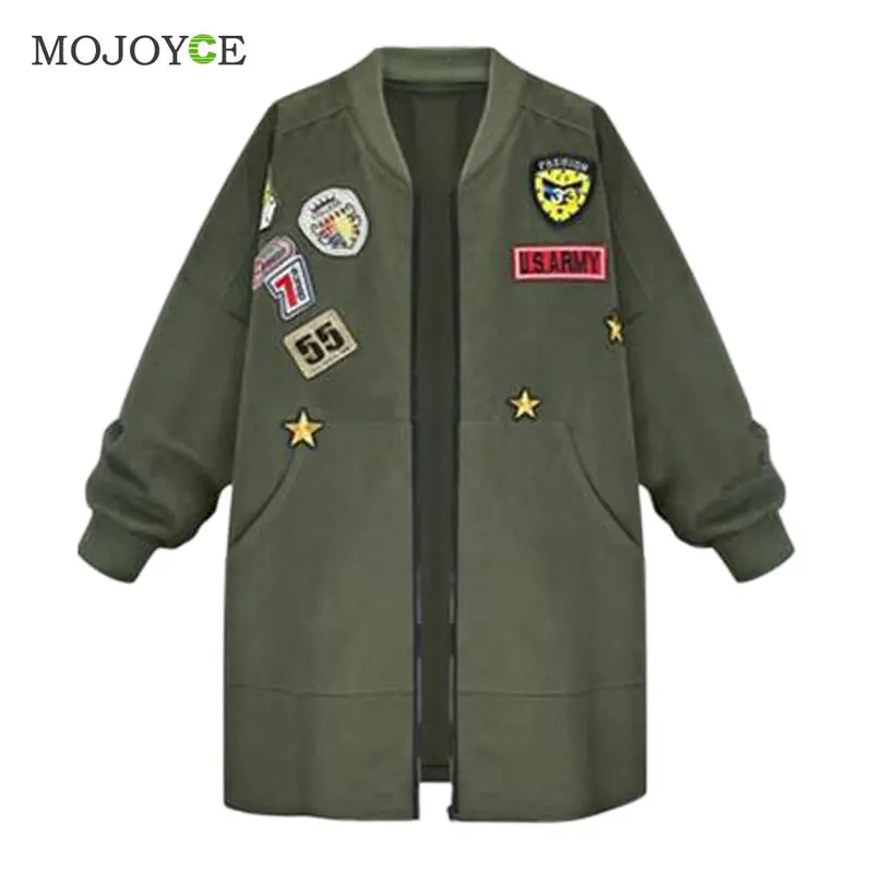 Warm Long Bomber Jacket Women Coat Slim Parka Baseball Jacket Army Green Black Long Overcoat Plus Size 4