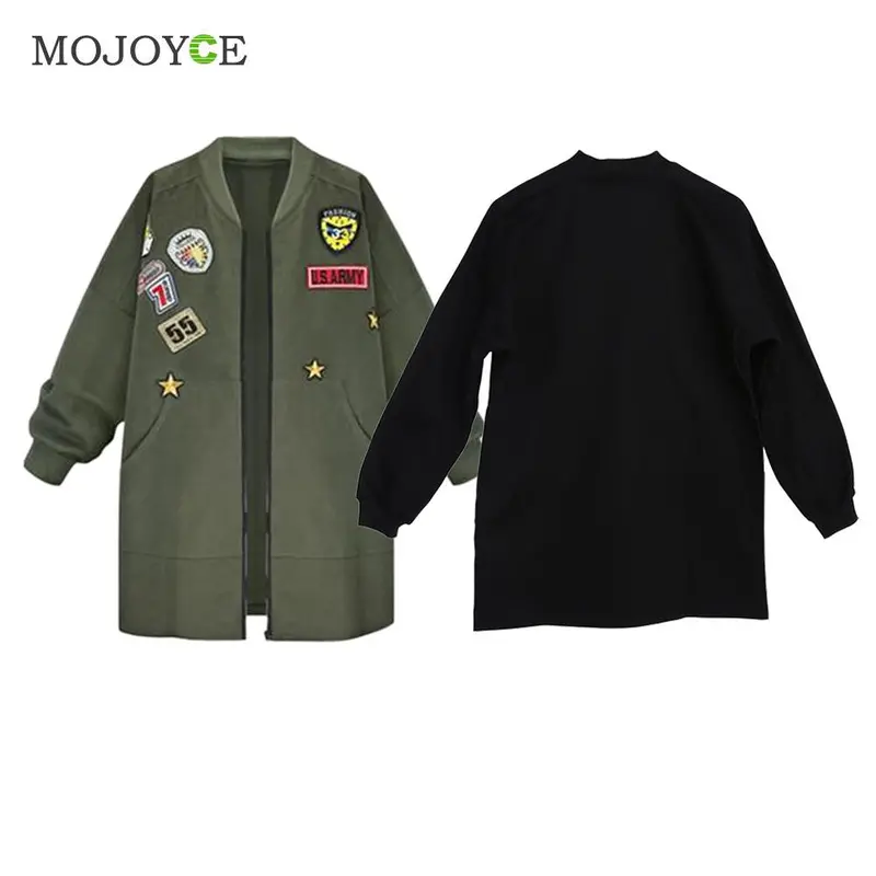 Warm Long Bomber Jacket Women Coat Slim Parka Baseball Jacket Army Green Black Long Overcoat Plus Size 5