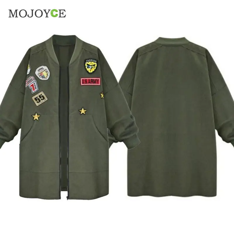 Warm Long Bomber Jacket Women Coat Slim Parka Baseball Jacket Army Green Black Long Overcoat Plus Size 6