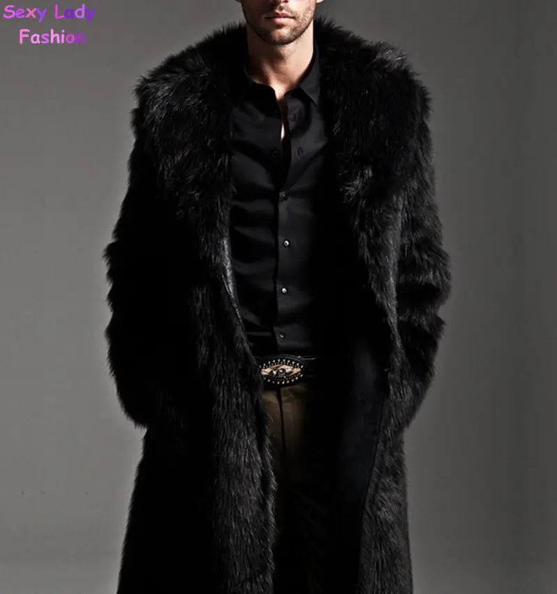 Warm Soft Shaggy Faux Fur Long Trench Men's Trendy Slim Fit Faux Fur Coats For Motorcycle Outerwear Nordic Nights Coat 3