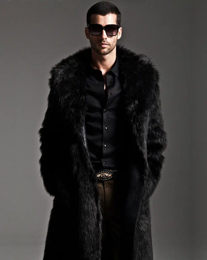 Warm Soft Shaggy Faux Fur Long Trench Men's Trendy Slim Fit Faux Fur Coats For Motorcycle Outerwear Nordic Nights Coat 5