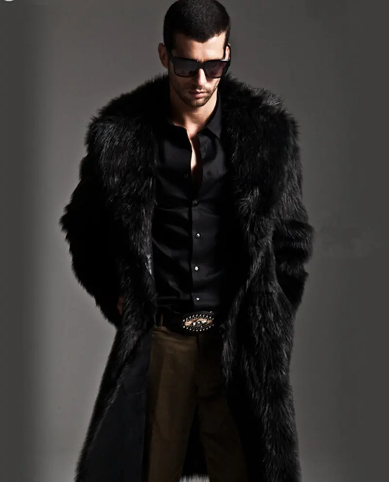 Warm Soft Shaggy Faux Fur Long Trench Men's Trendy Slim Fit Faux Fur Coats For Motorcycle Outerwear Nordic Nights Coat 6