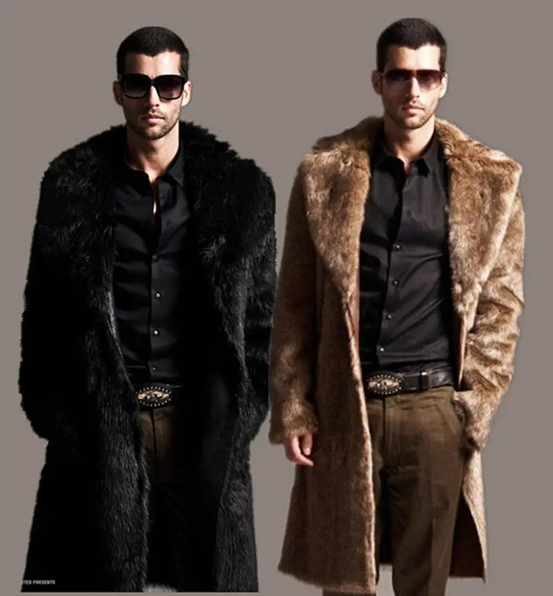 Warm Soft Shaggy Faux Fur Long Trench Men's Trendy Slim Fit Faux Fur Coats For Motorcycle Outerwear Nordic Nights Coat 7