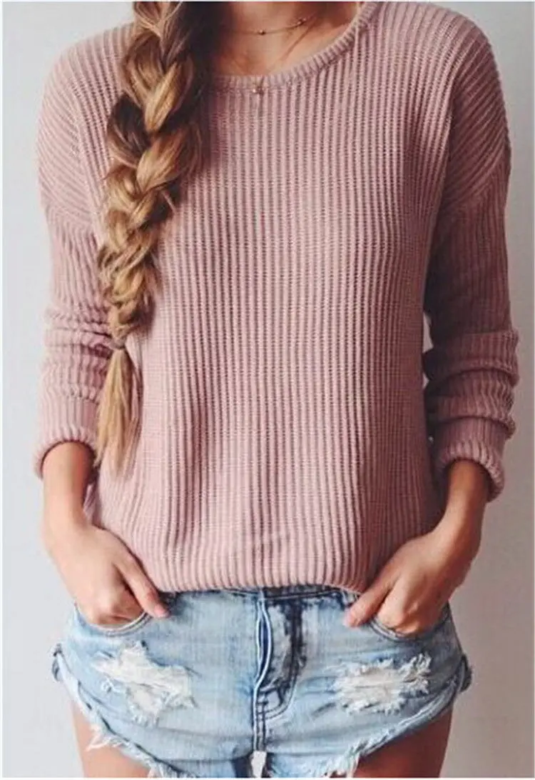 Warm Sweater O Neck Long Sleeved Solid Slim Fit Sweater Casual Pullovers For Women Ladies 3 Colors Lx110 5