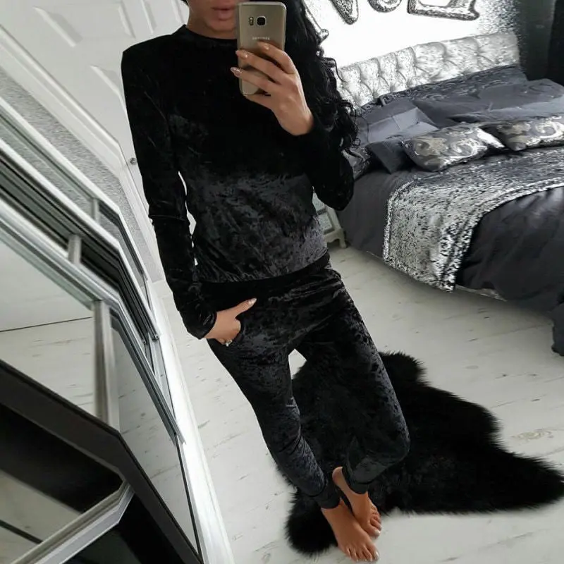 Warm Tracksuit Sets Velvet Long Sleeve Sportsuit Women 2 Piece Slim Pants Suits + Hoodies Set Plus Size 1