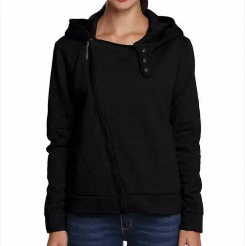 Warm Women Casual Hoodies Diagonal Zipper Long Sleeve Solid Sweatshirts Women Hooded Hoody Tops M0614 4