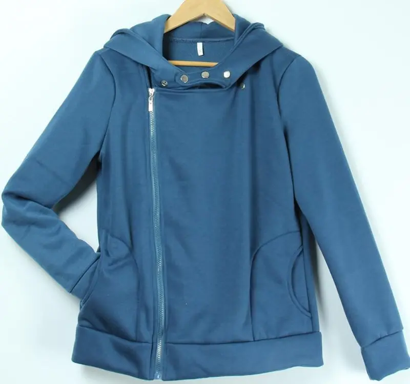 Warm Women Casual Hoodies Diagonal Zipper Long Sleeve Solid Sweatshirts Women Hooded Hoody Tops M0614 5