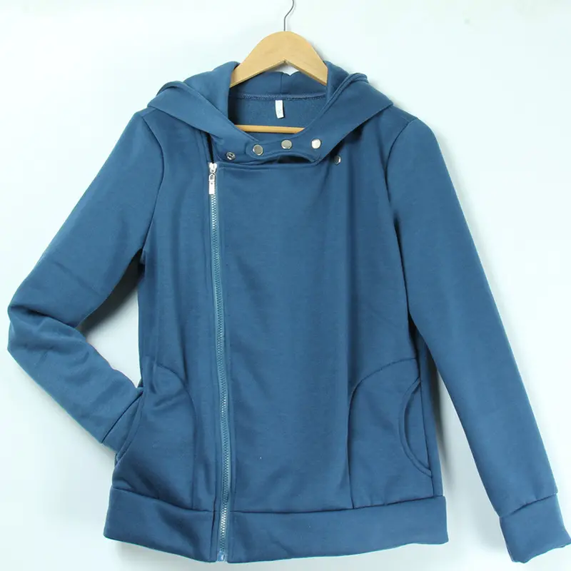 Warm Women Casual Hoodies Diagonal Zipper Long Sleeve Solid Sweatshirts Women Hooded Hoody Tops M0614 7