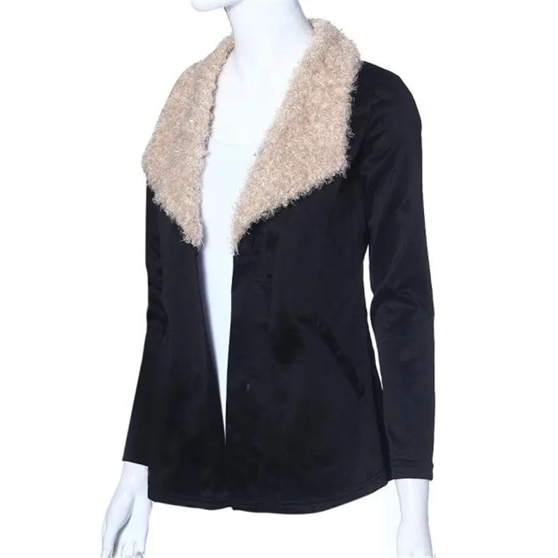 Warm Women Fur Coat Collar Outwear Cardigan Coat Black Full Sleeve Kimono Cardigan Coats Tops Blouse Cover Up 3
