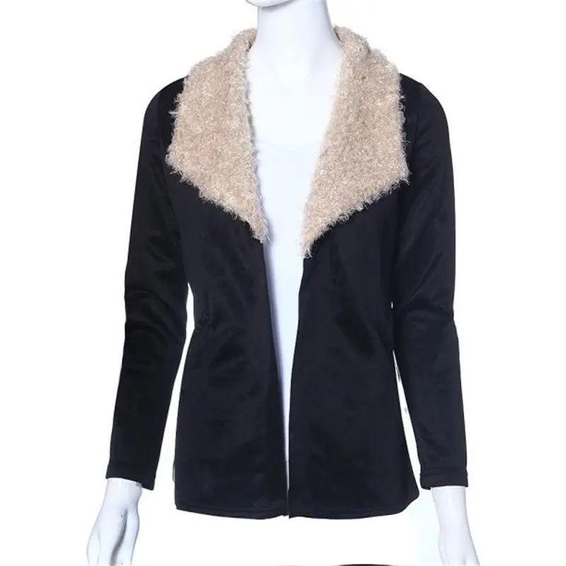 Warm Women Fur Coat Collar Outwear Cardigan Coat Black Full Sleeve Kimono Cardigan Coats Tops Blouse Cover Up 4