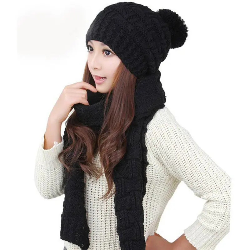 Warmandwool Scarf Forthicken Warm Knitted Hat Wool Scarf + Warm Hat Set 1