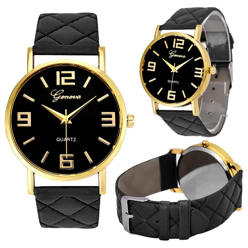 Watch 9Colors Montre Homme Geneva Pu Leather Quartz Wrist Watches Casual Women Clock Saat Horloge Feida 2