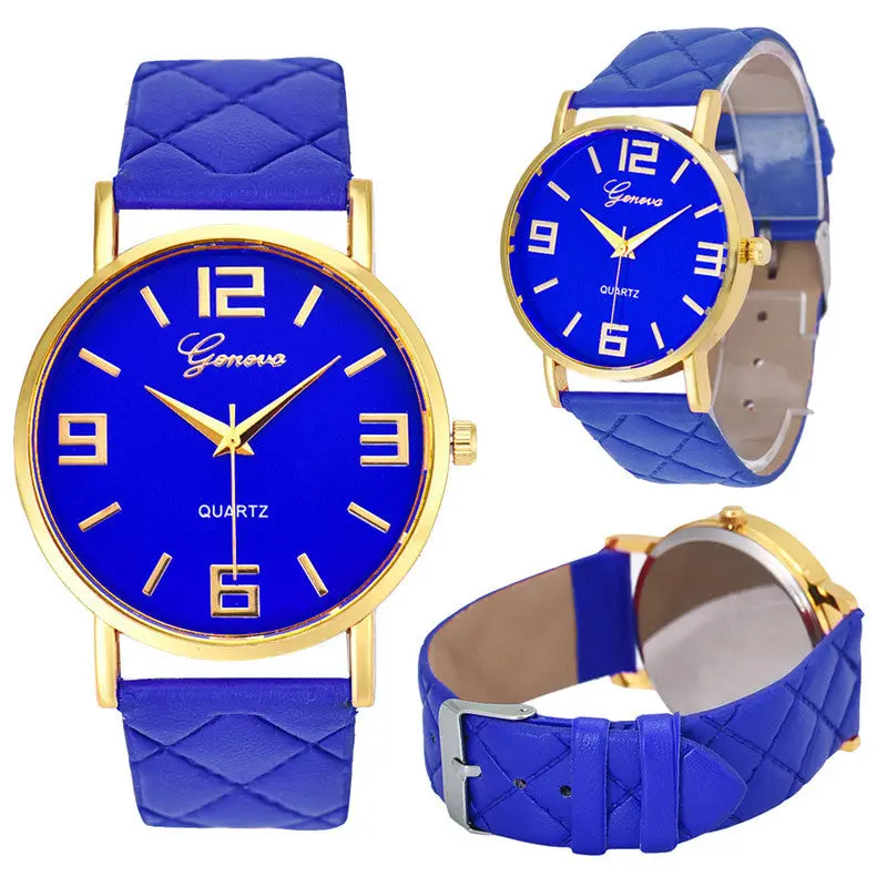 Watch 9Colors Montre Homme Geneva Pu Leather Quartz Wrist Watches Casual Women Clock Saat Horloge Feida 3