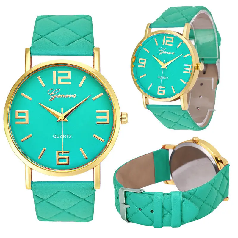 Watch 9Colors Montre Homme Geneva Pu Leather Quartz Wrist Watches Casual Women Clock Saat Horloge Feida 4