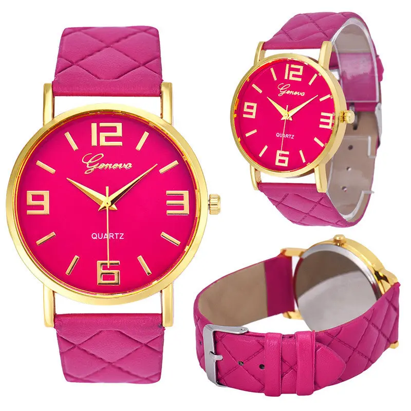 Watch 9Colors Montre Homme Geneva Pu Leather Quartz Wrist Watches Casual Women Clock Saat Horloge Feida 5
