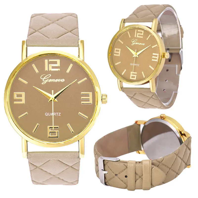 Watch 9Colors Montre Homme Geneva Pu Leather Quartz Wrist Watches Casual Women Clock Saat Horloge Feida 6