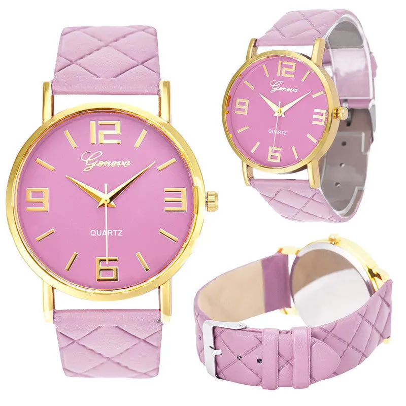 Watch 9Colors Montre Homme Geneva Pu Leather Quartz Wrist Watches Casual Women Clock Saat Horloge Feida 7
