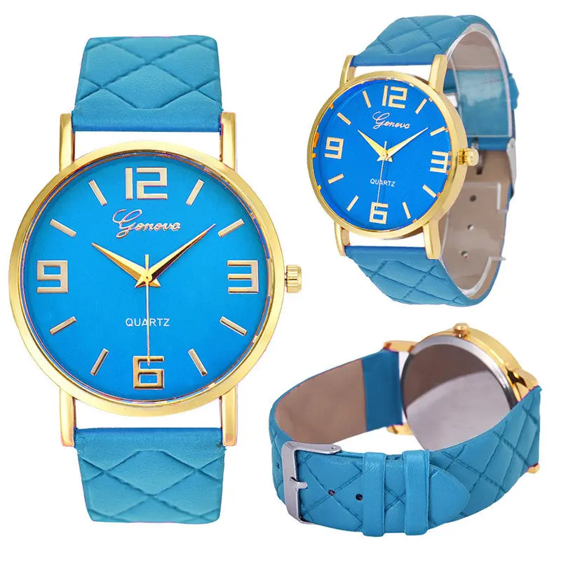 Watch 9Colors Montre Homme Geneva Pu Leather Quartz Wrist Watches Casual Women Clock Saat Horloge Feida 9