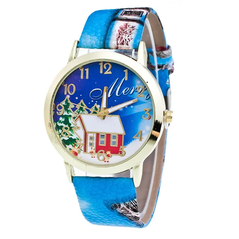 Watch Christmas Pattern Watch Leather Band Analog Quartz Watches Saat Orologi Donna Horloges Vrouwen Feida 1