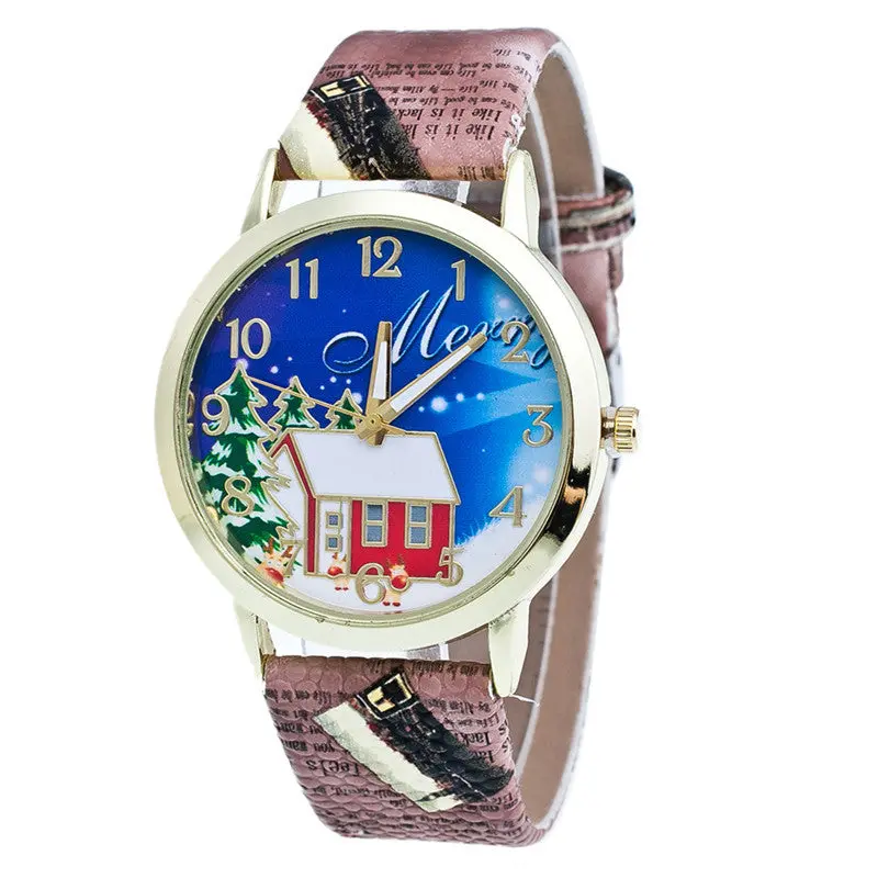 Watch Christmas Pattern Watch Leather Band Analog Quartz Watches Saat Orologi Donna Horloges Vrouwen Feida 2