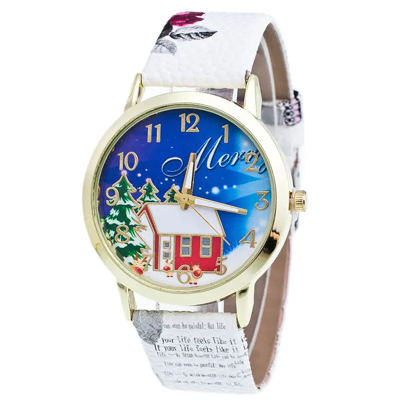 Watch Christmas Pattern Watch Leather Band Analog Quartz Watches Saat Orologi Donna Horloges Vrouwen Feida 6