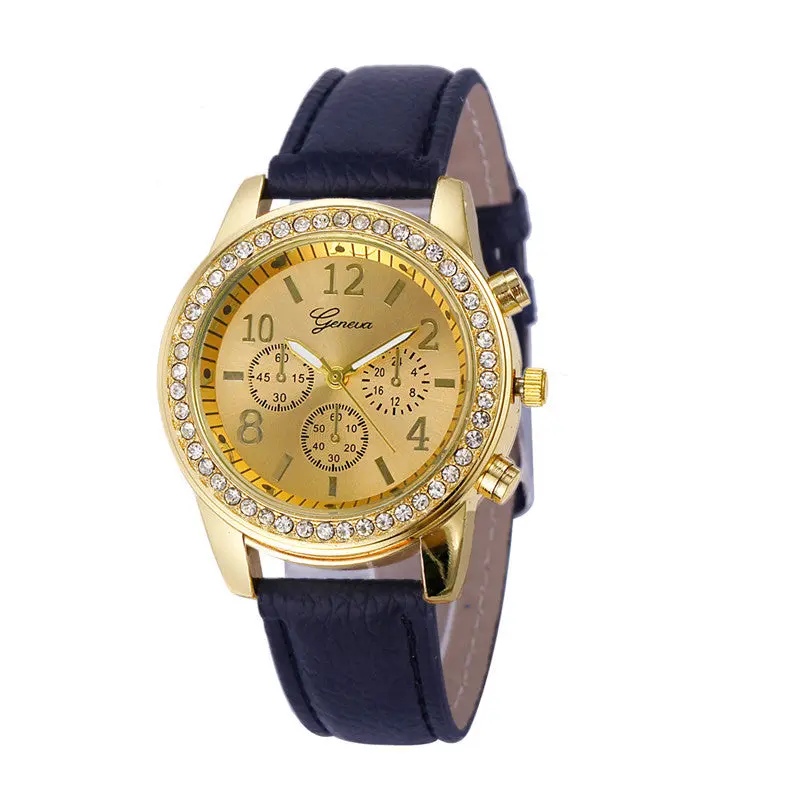 Watch Geneva Leather Band Stainless Steel Quartz Analog Wrist Watch Women Ladies Watches Famous Montre 1