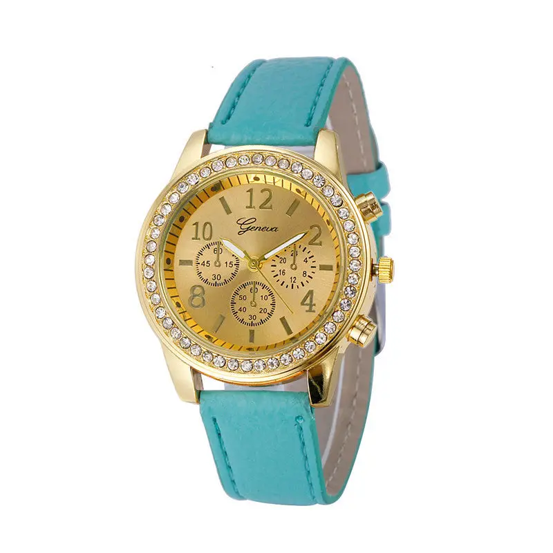 Watch Geneva Leather Band Stainless Steel Quartz Analog Wrist Watch Women Ladies Watches Famous Montre 2